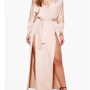 Boohoo Plus Slinky Plunge Split Maxi Dress